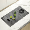 Black Hidden Handmade Kitchen Sink Stainless w/Glass Rinser Single Bowl