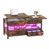 Lift Top Coffee Table with Storage Shelf 2 Drawers LED Light for Living Room