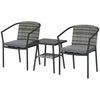 3 PCS Rattan Bistro Set with Cushions Glass Top Coffee Table and Chairs