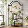 5-Tier Plant Stand Large Metal Plant Shelf Display Rack W/ Hanging Hooks BLACK