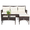 3 PCS Outdoor Conversation Furniture Set PE Rattan Patio Table Sofa Ottoman Set