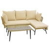 3-Piece L-Shaped Patio Sofa w/Cushions & Tempered Glass Table-Beige