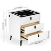 3 Charging Nightstand Side Bedside Cabinet Drawers LED Table with White Tycesihi