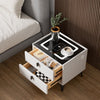 LED Bedside Table with 2 Drawers Wireless Charging Side Cabinet Nightstand