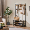 Large Coat Rack Stand Hall Tree with 24 Hooks and Shoe Bench Rustic Brown
