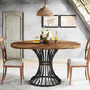 Round Dining Table 4-6 Seater, Rustic Wood Kitchen Dinner Table With Metal Base