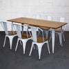 Style Dining Sets Rectangular Table & Chairs White Metal Wood Restaurant