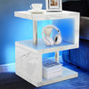 High Gloss Side Coffee Table 2 Tier Bedside End Table With LED Light Living Room
