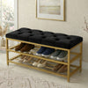 2-Tier Velvet Top Bamboo Gold Metal Shoe Rack Stand Shoe Storage Shelf Hallway