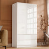 High Gloss 3 Door 2 Drawers Wardrobe With Shelves Storage Bedroom Furniture