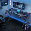 Gaming Desk LED RGB Computer Table Workstation w/ Cup Holder & Headphone Hook