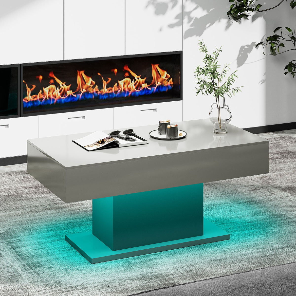 High Gloss Coffee Table with LED Light Living Room Cocktail Sofa Cente ...