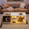 Coffee Table With Open Storage, High Gloss Centre Table With Glass Shelves