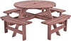 Round Picnic Table 6 Seater Solid Wood Garden Dining Bench Parasol Hole Set 90cm