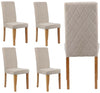 4 X Beige Velvet Dining Chairs Diamond Stitch back Wooden Legs Isabella model