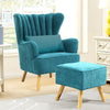 Velvet/Linen Shell Wing Back Upholster Accent Armchair Sofa Cushion Footstool UK