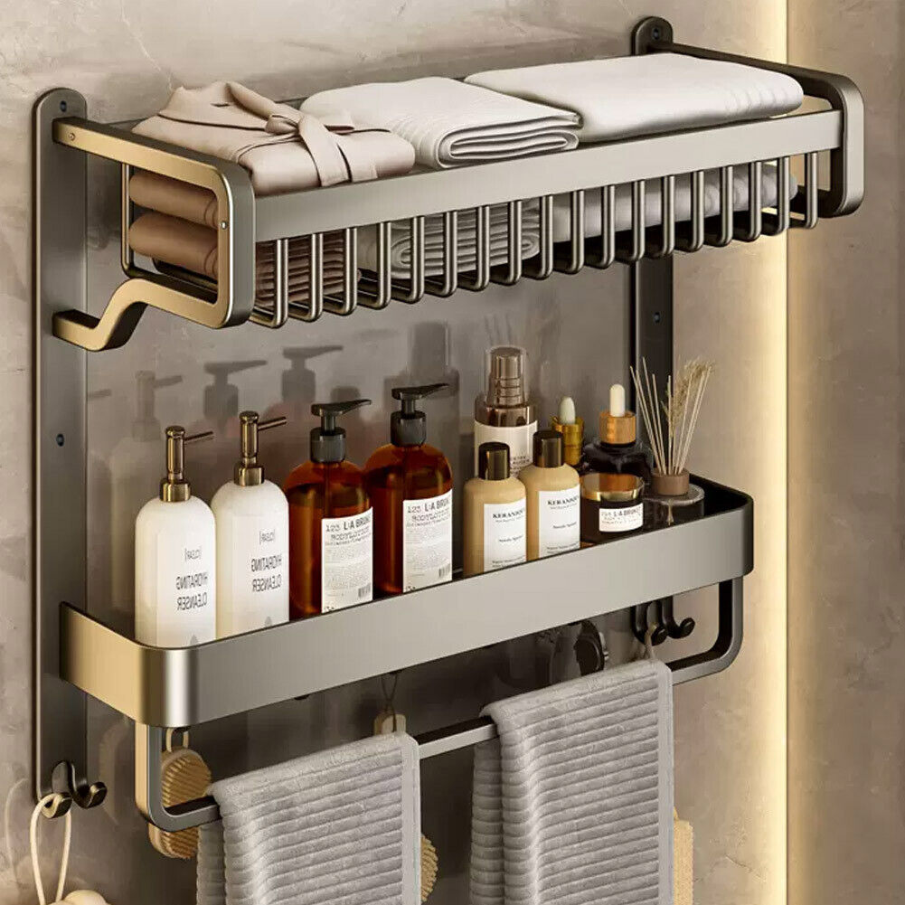 2/3 Tier Aluminum Basket Shower Rack Bathroom Storage Shelf Towel Rail Holder