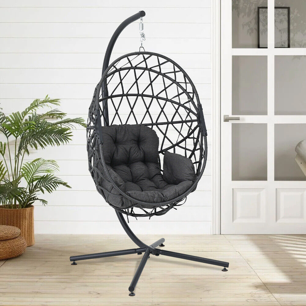 Large Garden Swing Seat Hanging Chair Basket Egg Shape Rattan with Matching Pad