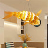 Wooden Rattan Pendant Light Fish Shape Hanging Ceiling Lamp LED Chandelier Shade