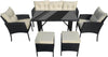 7-Seater Rattan Furniture Set with Table Armchairs Stools Garden Outdoor Patio
