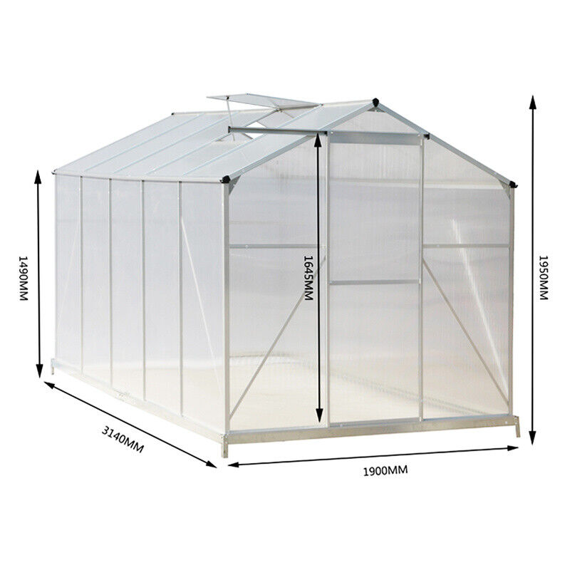 Walk-In Garden Greenhouse Heavy Duty Alum Frame Polycarbonate w/ Apex Roof Vent