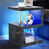 High Gloss Side Coffee Table 2 Tier Bedside End Table With LED Light Living Room