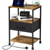 Bedside Table with Charging Station, Nightstand with 2 Outlets and 2 USB Ports