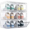 6PCS Stackable Foldable Boxes Trainers Organiser Clear Plastic Shoe Storage Box