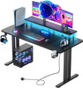 Gaming Desk with LED Lights & Power Outlet, Computer Desk with Monitor Stand