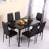 Black Tempered Glass Dining Table Top and 4/6 Chairs Faux Leather Seat Furniture