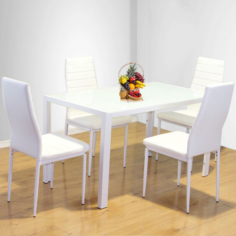 Modern Glass Dining Table and 4/6 Faux Leather Chairs Set Home Kitchen Furniture