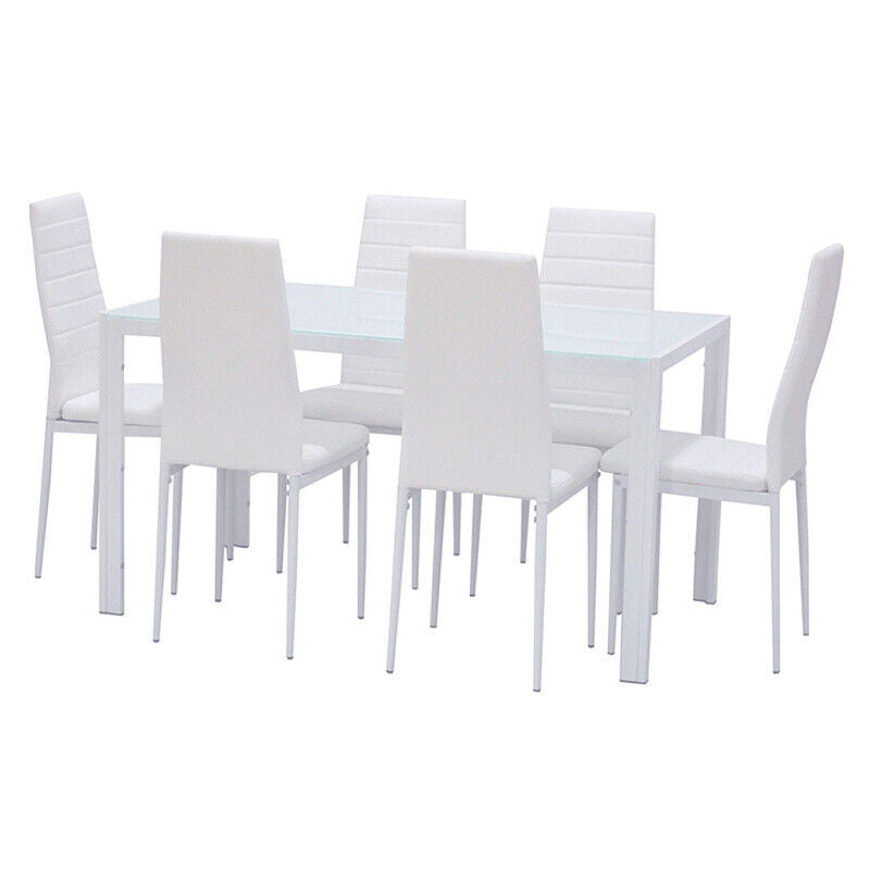 Modern Glass Dining Table and 4/6 Faux Leather Chairs Set Home Kitchen Furniture