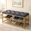 2-Tier Velvet Top Bamboo Gold Metal Shoe Rack Stand Shoe Storage Shelf Hallway