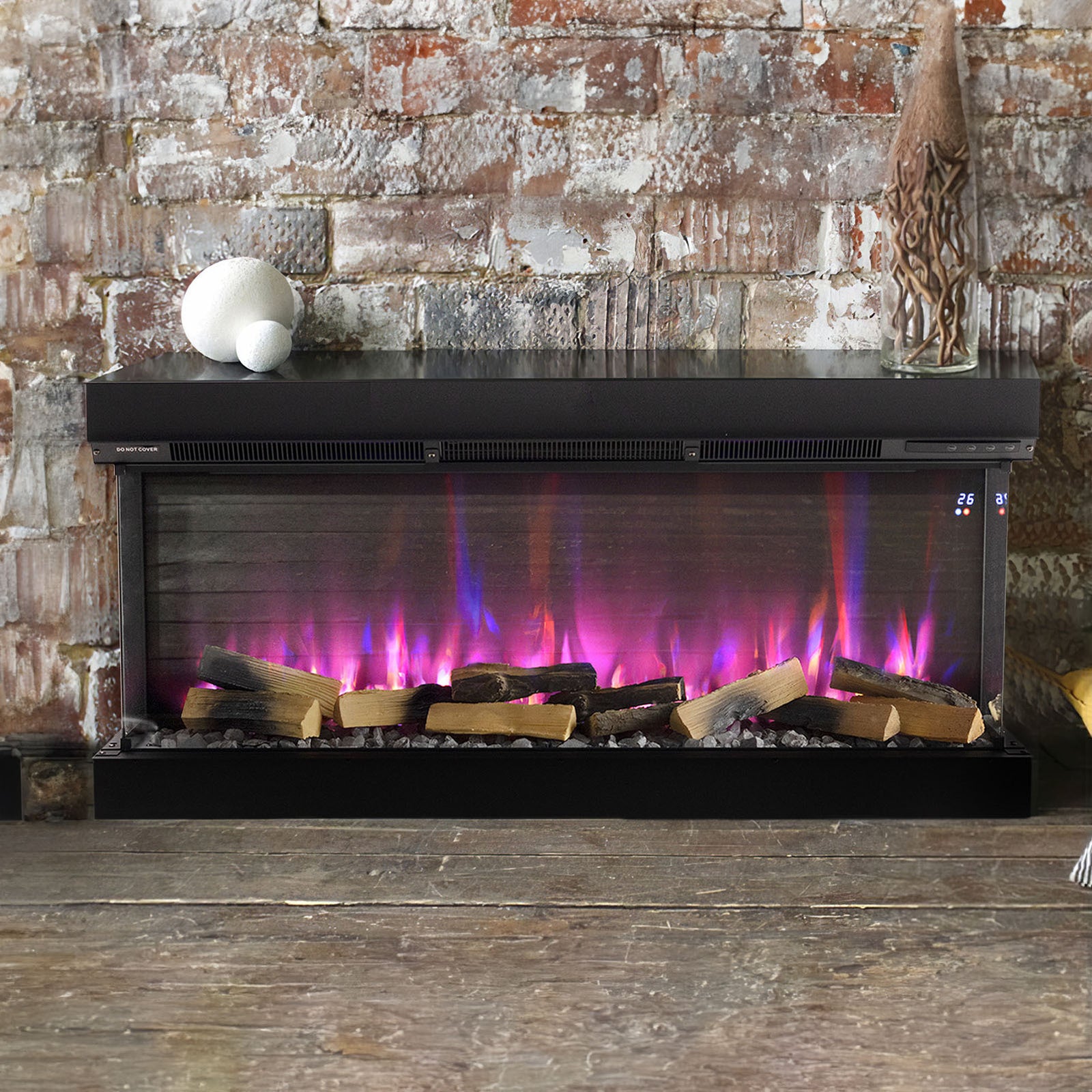 LED Fireplace Media Wall Fire Wall Mounted / Standing Electric Heater 40-100in