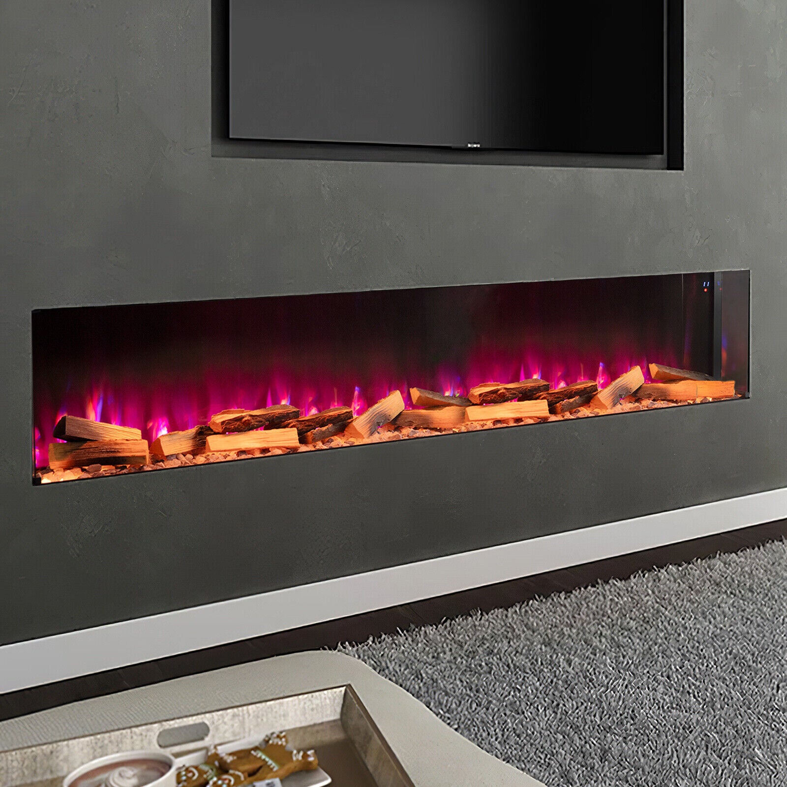 LED Fireplace Media Wall Fire Wall Mounted / Standing Electric Heater 40-100in