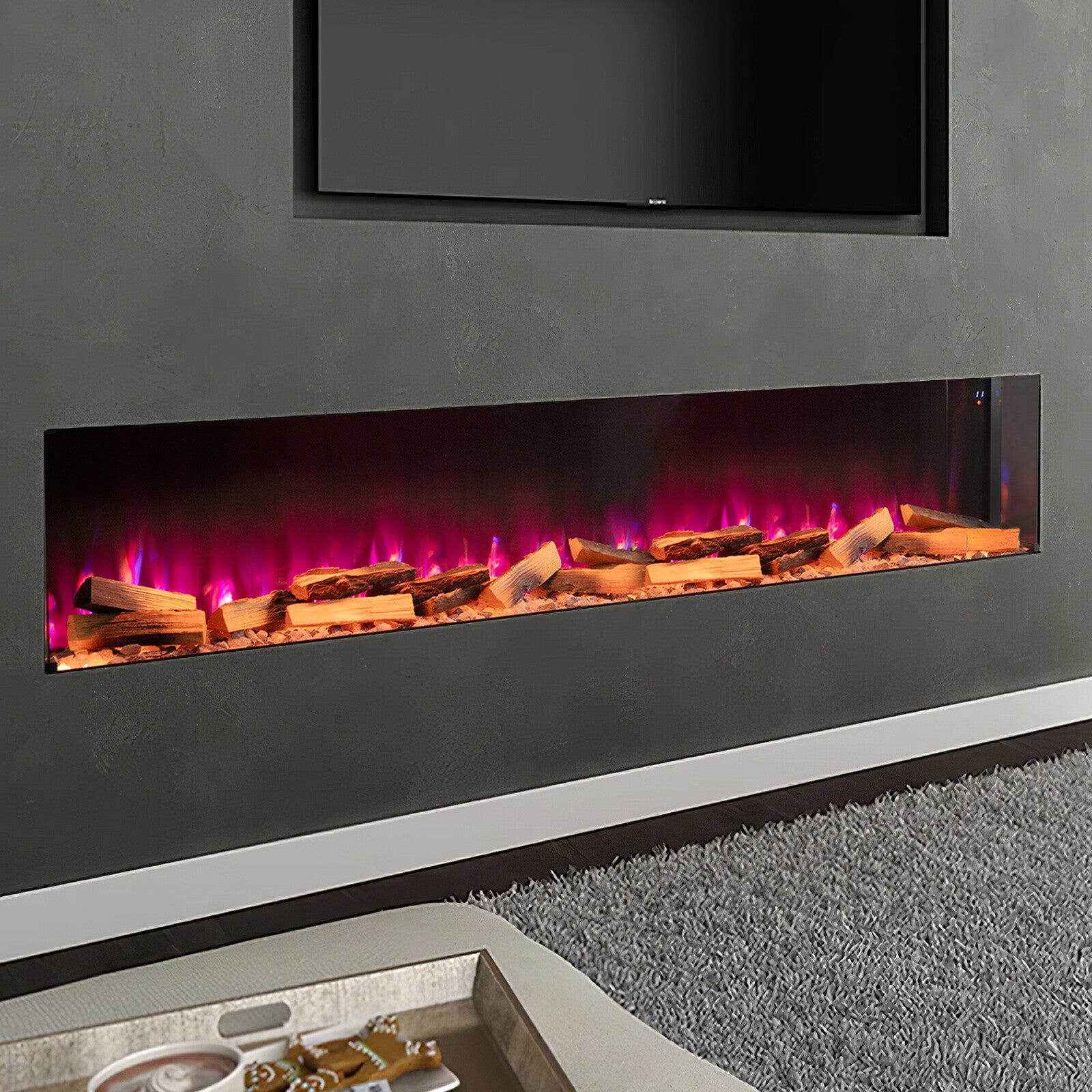 LED Fireplace Media Wall Fire Wall Mounted / Standing Electric Heater 40-100in