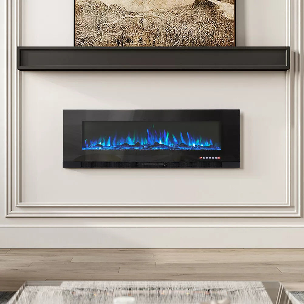 Electric Fireplace Media LED Wall Fire Wall Mounted / Standing Heater 40-100in