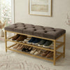2-Tier Velvet Top Bamboo Gold Metal Shoe Rack Stand Shoe Storage Shelf Hallway