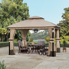 Outdoor Patio Gazebo Pavilion Canopy Double Roof w/LED Light & Bluetooth Speaker