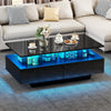 High Gloss LED Coffee Table With Storage Wooden 2 Drawer Living Room Furniture