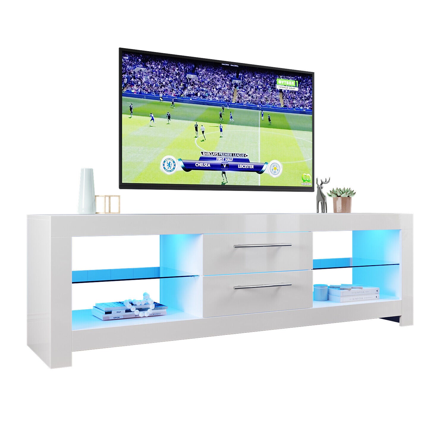 White TV Stand Cabinet Storage Unit LED High Gloss Storage Drawers Entertainment