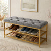 2-Tier Velvet Top Bamboo Gold Metal Shoe Rack Stand Shoe Storage Shelf Hallway