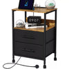 Bedside Table with Charging Station, Nightstand with 2 Outlets and 2 USB Ports