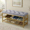 2-Tier Velvet Top Bamboo Gold Metal Shoe Rack Stand Shoe Storage Shelf Hallway