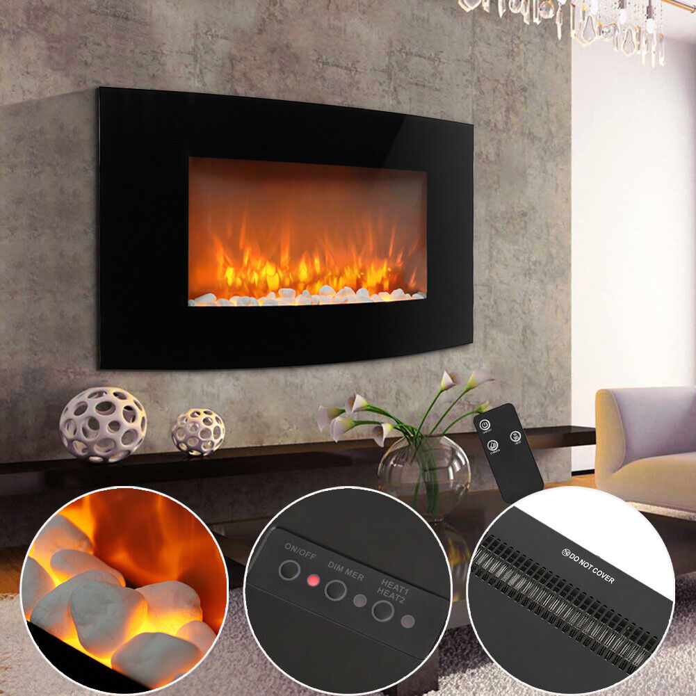 LED Fireplace Media Wall Fire Wall Mounted / Standing Electric Heater 40-100in