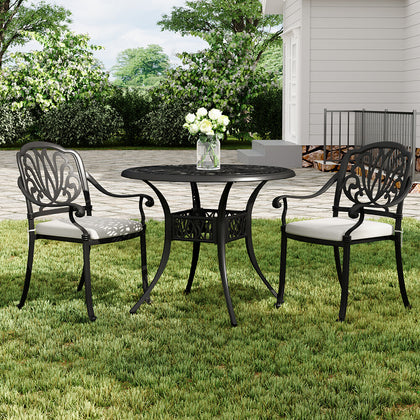 3 Pcs Cast Aluminum Bistro Set Garden Furniture Dining Table Chair Cast Aluminum