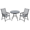 Black Garden Furniture Set Glass Top Bistro Table Chairs Outdoor Parasol Tables