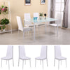 120cm Dining Table With 4/6 Chairs Set Glass Top Faux Leather Home Kitchen White