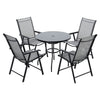 80cm Glass Table And Folding Chairs w/ Parasol Hole Garden Patio Furniture Sets