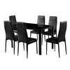 Kitchen Dining Set Tempered Glass Top Table 4/6 PU Leather Chair Black Furniture